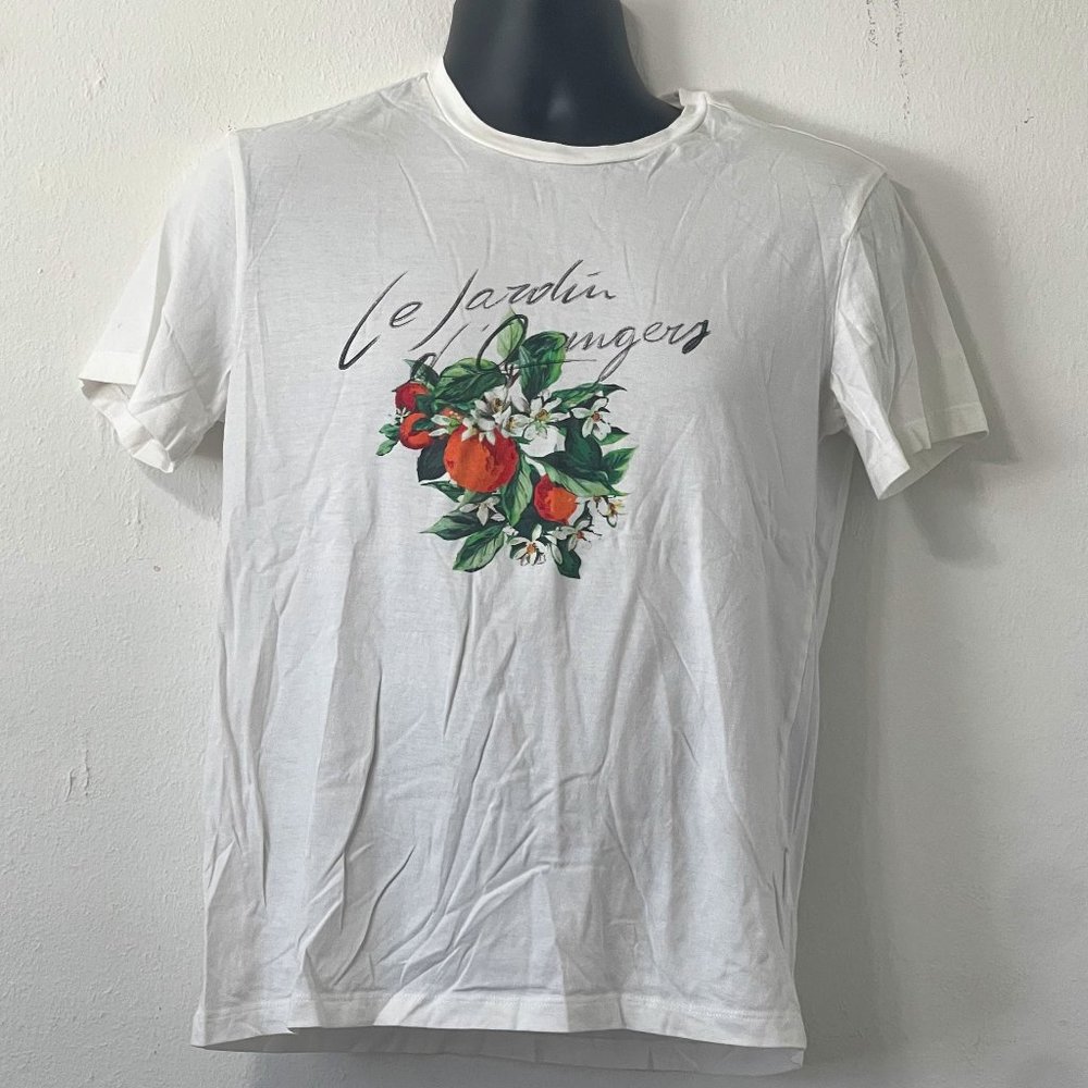 Floral Orange Fruit Regular Fit Tee Shirt In White And Pops Of Botanical Colors